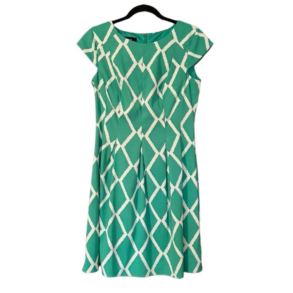 AGB‎ Green White Sleeveless Dress Zip Back | Women’s Size 10